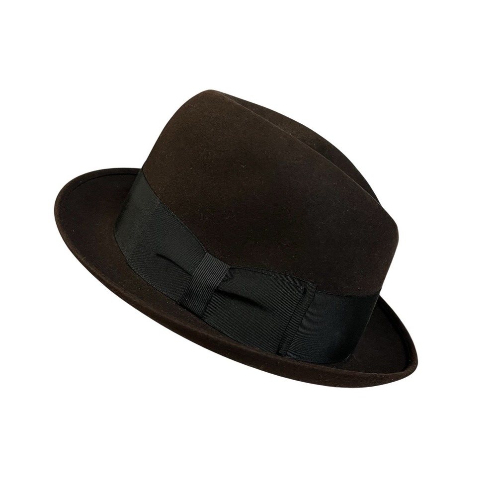 Knox New York Madison Avenue Hat Fedora Brown Felt Mens 7 1/8 Black Ribbon